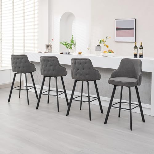 FIRAVOE Juego de 4 taburetes de bar giratorios de 30 pulgadas de altura de barra con respaldo alto, taburetes de cocina de lino para isla de cocina (gris oscuro, 4 taburetes de bar de 30 pulgadas)