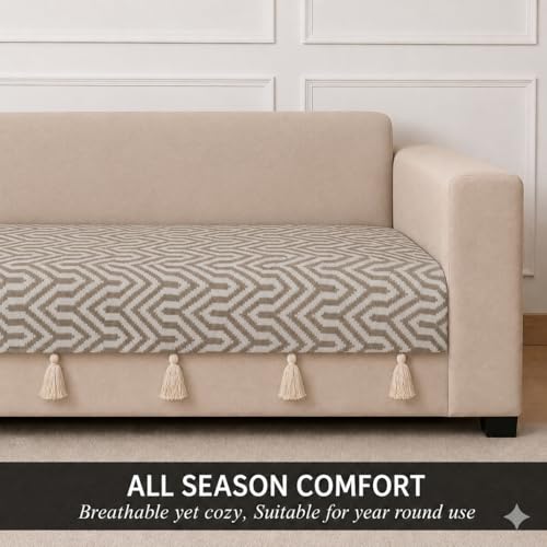 Image of STITCHNEST 'Nomad Weave Collection' 1 Seater Sofa Cover|Elegant Jacquard Fabric, Decorative Tassels, Washable & Durable for Modern Living67