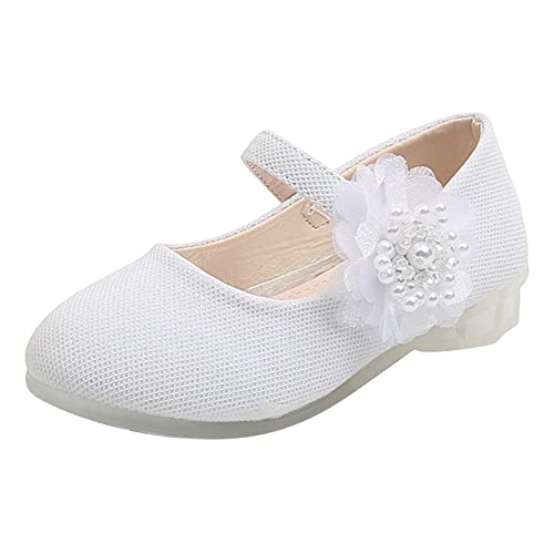 Children Leather Single Shoes Pearl Big Flower Girl Small Leather Shoes Children Princess Shoes Children Shoes (White, 5.5-6 Years Little Child)