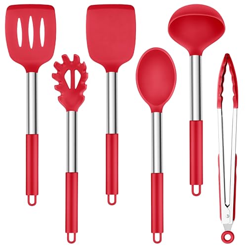 Lot De 6 Ustensiles De Cuisine En Silicone - Spatules Et Cuillères - Coloris Assortis - Résistants à La Chaleur (jusqu'à 230°C) - Lave-vaisselle Safe - 12