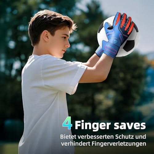 Sportout Youth&Adult Goalie Goalkeeper Gloves,Strong Grip for The Toughest Saves, with Finger Spines to Give Splendid Protection to Prevent Injuries,4 Colors (Dark Blue, 10)