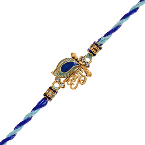 Image of eCraftIndia Krishna Peacock Feather Designer Rakhi for Brother with Gift Combo Set | Raksha Bandhan Rakhi for Bhai Bhaiya | Best Bro Ever Fridge Magnet | Roli Chawal Pack