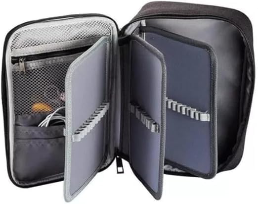 Estojo Escolar Grande Capacidade, Estojo Box Jumbo Com Alça e Elastico para 72 canetas ou lápis, Feminino Masculino, Infantil Adulto, Organizador Com Divisórias e Zíper (PRETO)