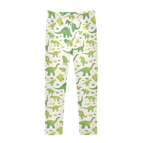 Dinosaurs Green Silhouette Kids Girl's Cotton Pants Stretch High Waisted Athleisure Pants Exercise