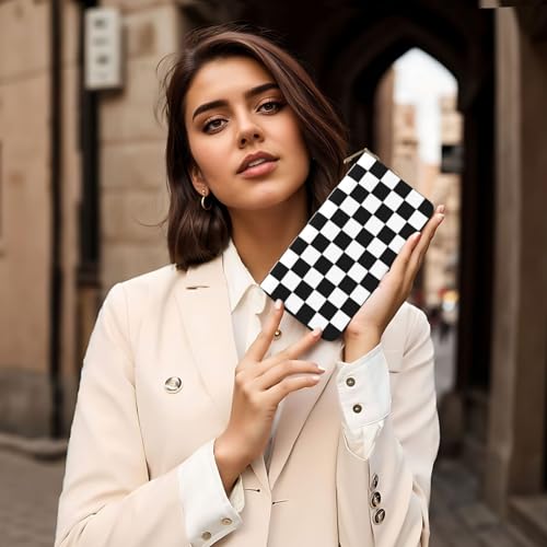 Checkered Wallet PU Leather for Women Black and White Purse Phone Credit Card Holder4