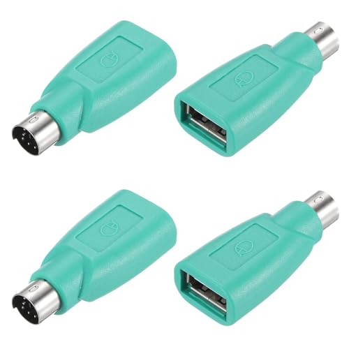 QUARKZMAN Lot de 4 adaptateurs PS/2 vers USB femelle vers mâle pour souris filaire, clavier, ordinateur de bureau, ordinateur portable, vert