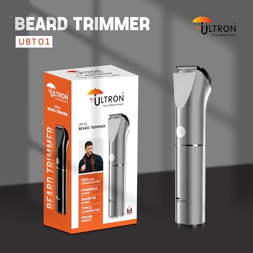Image of ULTRON UBT01 Beard Trimmer for Men | Cordless Rechargeable Trimmer | 1200mAh Battery | Stainless Steel Blades | Type-C Fast Charging | 1 year warranty (Gray)
