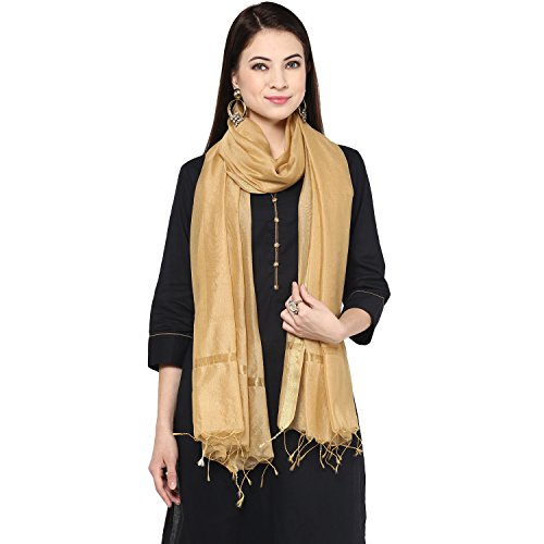Women's Plain Gold Blended Silk Dupatta3