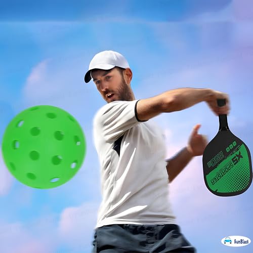 Image of FunBlast Pickle Ball Racket Set - 2 Premium Wood Rackets with 4 Balls & Portable Carry Bag, Ideal for Kids, Men & Women - Durable & Lightweight, Outdoor Activities (Green)