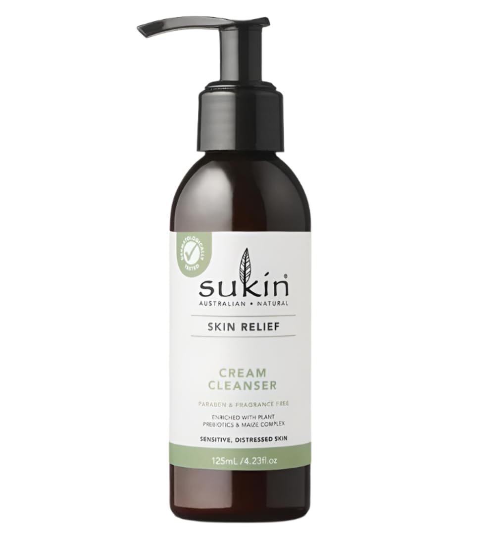 Sukin Skin Relief, Cream Cleanser, Sensitive, Destressed Skin, Fragrance Free, 4.23 fl oz (125 ml)