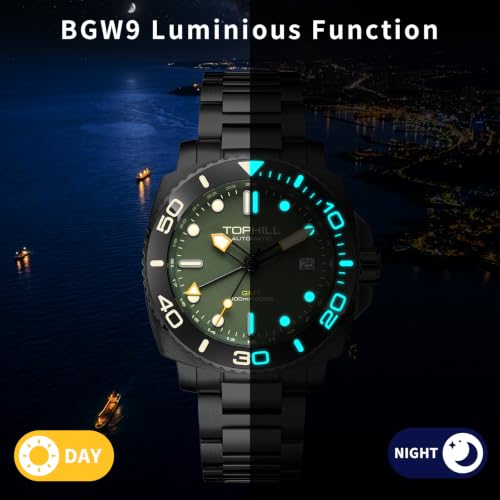 Image of TOPHILL Men Watches Automatic Mechanical Watches - Dive, GMT, Chronograph & Dress Styles | 316L Stainless Steel, Sapphire Crystal, Ceramic Bezel | 5ATM-300M Waterproof with Super Luminous | Classic Business & Sport Casual