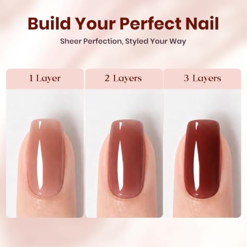 Image of Beetles Brown Red Gel Nail Polish - Brick Rose 15ML Jelly Gel Polish Sheer Translucent Nail Polish Auburn Rose Color Soak Off UV French Nail Art Salon DIY at Home Manicure Gift for Women