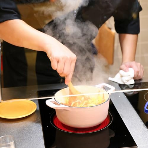 Image of La Cuisine Enameled Cast Iron Dutch Oven Casserole Pot with Lid Internal Glossy Cream White Enamel Coating 3.75 QT 9.5 inch /24cm O. For GlassTop Stove, Oven-Safe, PFOA Free, Pink