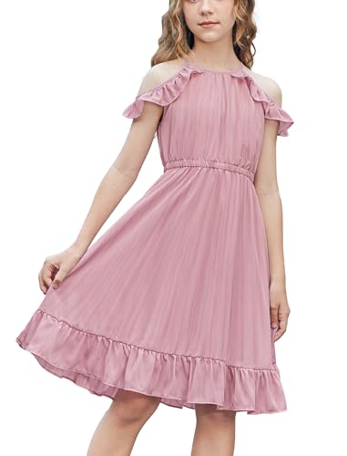 Arshiner Girls Dress Halter Neck Ruffle Sleeveless Formal Party Casual Summer Sundress for 5-14 Years