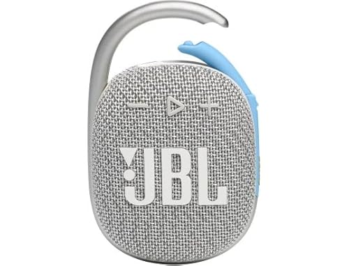 JBL Clip 4 Eco Altavoz Bluetooth inalámbrico y ecológico, resistente al agua y con 10 horas de batería, blanco