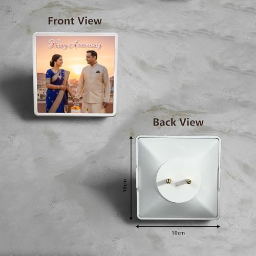 Image of Personalized Square Night Lamp with Custom Photo & Text | 4 x 4 Inch Plastic Night Light | Plug-in AC Powered | Custom Gift for Birthday, Anniversary, Home Decor & All Occasions (White)
