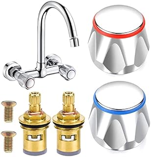 2 Sets Replacement Bathroom Kitchen Sink Tap Standard Hot & Cold Tap 1/2'' Top Head Covers Chrome Plated Red and Blue Tap Top for Leaking Aging Taps