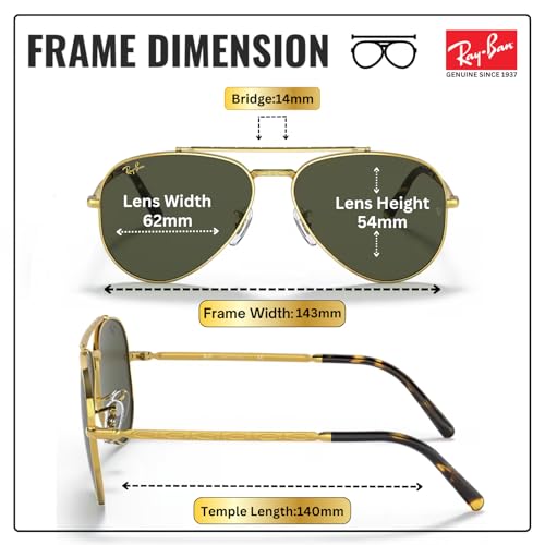 Image of Ray-Ban RB3625 NEW AVIATOR Pilot Shaped Sunglasses for Men & Women with Official RAYBAN Eyewear Kit
