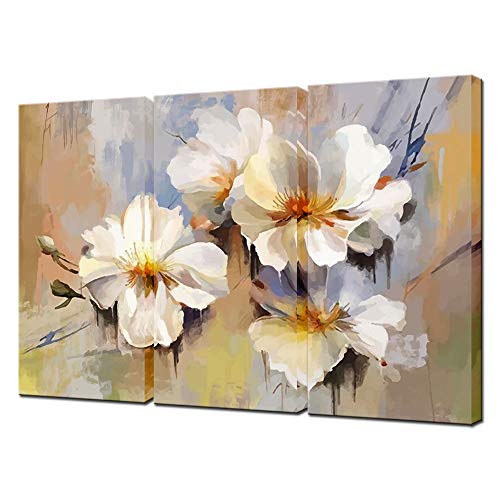 Biuteawal Yellow Abstract Floral Wall Art for Living Room Bedroom Blooming Flower Painting on Canvas Vintage Art Wall Decor Ready to Hang 3 Pieces Each 12x24inch