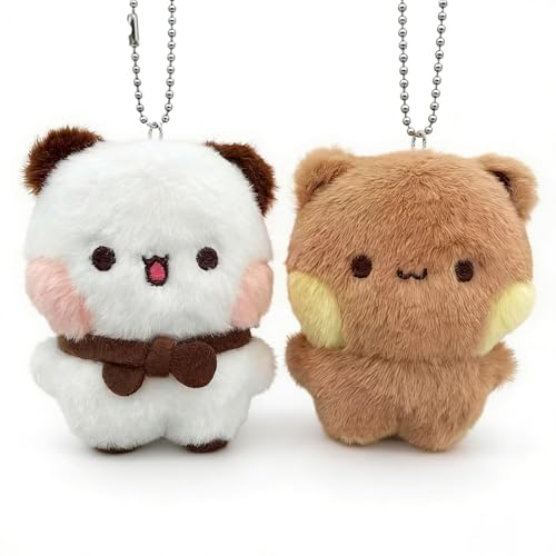 YOKUSHI 2 Pcs Bubu and Dudu Bears Magnetic Plush Keychains Cute Couple Keychain Cartoon Stuffed Animals with Chains Decorations for Backpacks Desks Home Valentines Day Gifts