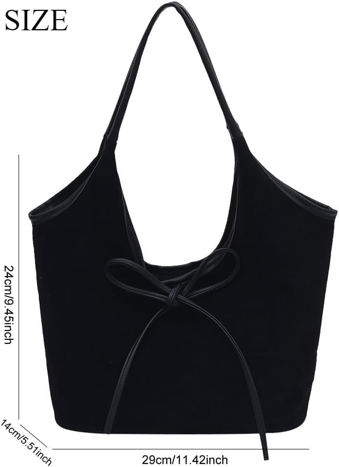 Bow Suede Tote Bag for Women - Brown Burgundy Work Hobo Handbags with Bow - Image 6