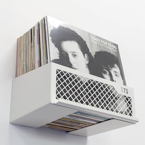 Keep Them Spinning | Vinyl Record Storage, Record Shelf Wall Mount Holder for up to 50 LPs with Now Playing Display, Record Organizer - White - Exclusive Record Storage for Vinyl Lovers.