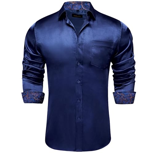 DiBanGu Mens Satin Dress Shirts Casual Long Sleeve Button Down Shirt Regular Fit Wrinkle Free Shiny Shirts for Men Party Prom