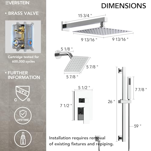 Image of 10 inch High-Pressure Rainfall Shower Faucet with Handheld Spray, Wall Mount Dual Shower Head System with Slide Bar (Polished Chrome)