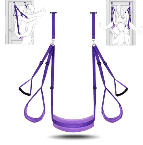 BDSM Tür-Schaukel Set mit Sitz – SM Sex Swing inklusive Handfesseln, Oberschenkel- & Körperfesseln, strapazierfähige Sling-Bänder für vielfältige Sexpositionen, Erotik Möbel für aufregende Paare