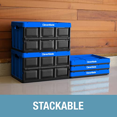 CleverMade Collapsible Storage Bin, Black, 3PK - 62L (16 Gal) Stackable Storage Containers, Holds 100lbs Per Bin - Plastic Storage Bins for Organizing, Closet Storage, Garage Storage