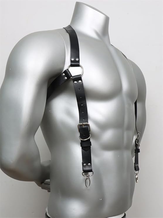 Men's Half Body Chest Belt Adjustable PU Leather Belts with Buckles Rave Costume Punk Leather Body Cage for Men4