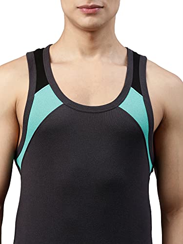 Image of Dixcy Scott Originals Men 100% Combed Cotton Racerback Color Block On Shoulder Gym Vest (Pack of 2)