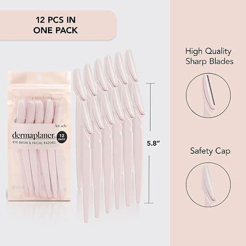 Kitsch Dermaplaning Tool - Face Razor For Women | Eyebrow Razor & Face Shaver For Women | Facial Hair Removal For Women | Facial Razors For Women | Dermaplane Razor For Women Face, 12 Pc (Pink) #TOP1