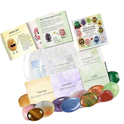 Fazvncv 12x Natural Lucky Stones With Instruction Cards And Pocket For Kids Craft Creative Educational Activity Birthday Set