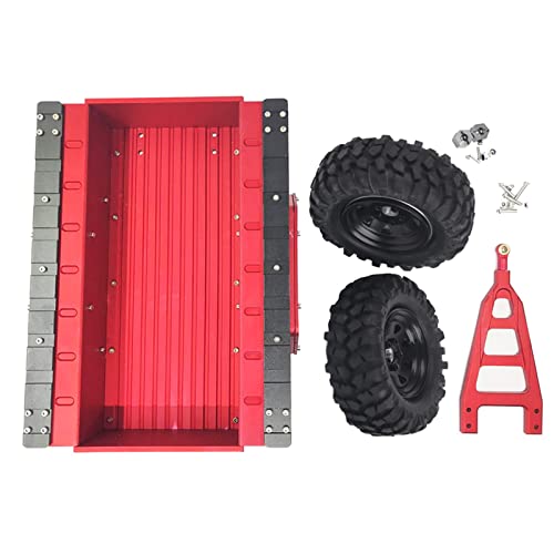 Remorque de voiture RC 1/10 en métal rouge avec deux pneus en caoutchouc pour SCX10