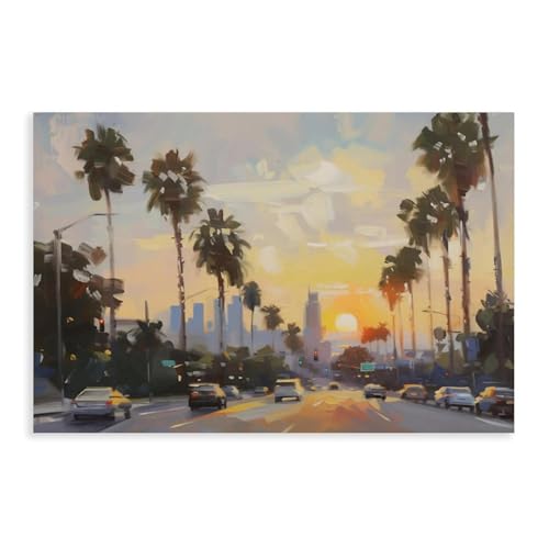 Peinture à l'huile Sunset Boulevard Los Angeles toile décoration murale 50x76cm