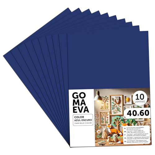 m-office Goma Eva para Manualidades, Goma Espuma de Colores para Proyectos Creativos, Ideales para Artes y Manualidades, uso Escolar, Profesional o Artístico 40x60cm (Azul Oscuro, 10 uds)