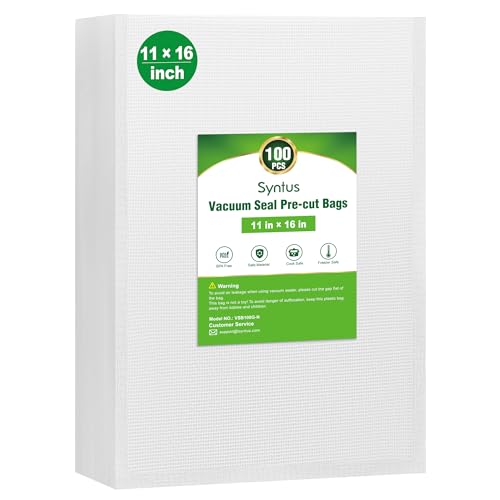 Image of Syntus 100 Pcs Vacuum Sealer Bags for Food, Gallon Size 11x16, BPA Free | Precut Bags, Sous Vide Microwave Freezer Safe, Meal Prep, Food Vacuum Storage, For All Vacuum Sealers