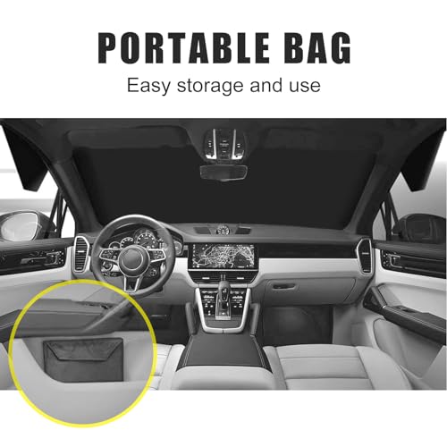 Image of 1 PC Car Front Windshield Winter Snow Cover with Rear View Mirror Protective Covers, 6.2Ft x 3.5Ft PVC Waterproof Protective Accessories with Bundle Strip, Universal Vehicle Cover (Black)