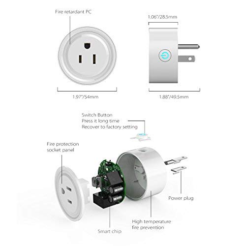 RtTech Smart Plug Wi-Fi Outlet Socket Wireless Compatible with Alexa & Google Home, No Hub Required, Remote Control Switch On/Off Your Devices from Smartphone or Tablet Anywhere, Timing Function (4)