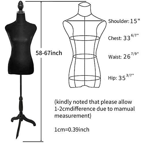 image for SHAREWIN Black Female Dress Form Mannequin Torso Body with Adjustable 