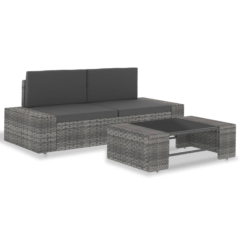 Ensemble de salon modulaire en rotin synthétique gris, 3 pièces, avec rotin PE résistant aux intempéries, cadre en acier revêtu par pulvérisation et coussins amovibles, comprend une table