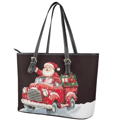 Image of Coldinair Christmas Leather Tote Bag for Women with Zipper Large Shoulder Tote Bag Shopping Casual Travel Bag Handbag Purse