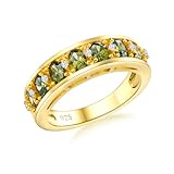 Gold Peridot Ring 5.8mm Chunky Gemstone Wedding Band for Men Women Sterling Silver Channel Set August Birthstone Anniversary Ring, Size 10