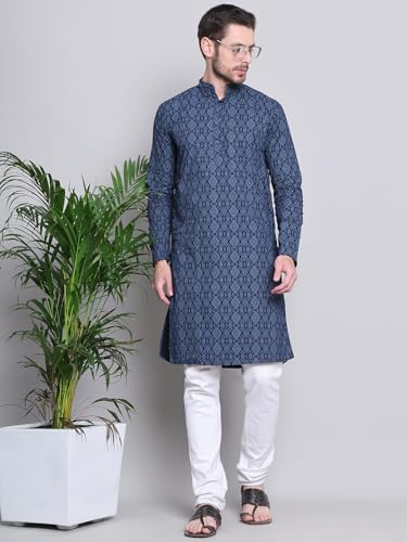 Image of Majestic Man Women's Cotton Regular Fit Casual Ethnic Motifs Printed Mandarin Collar Long Kurta
