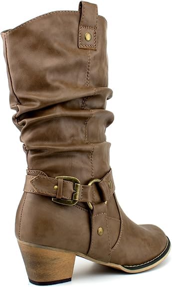 Women's Western Cowboy Pointed Toe Knee High Pull On Tabs Boots, TPS Wild-02 Taupe Size 93