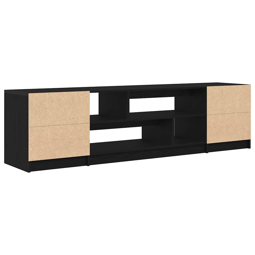 TV-Schrank Schwarz Eiche-Optik 188,5x41x50 cm, Holzwerkstoff, Robustes TV-Möbel, modernes Media-Center für Wohnzimmer und Schlafzimmer, viel Stauraum
