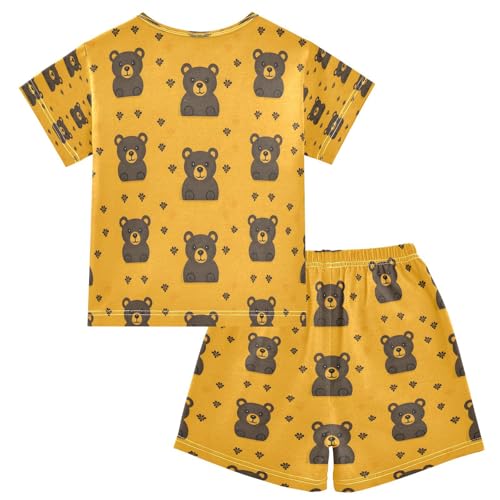 senya Short Sleeve Pajamas Sets Summer Cotton Sleepwear Bear Yellow Background2