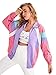 SweatyRocks Women's Casual Lightweight Color Block Bomber Jacket Purple Pink XL