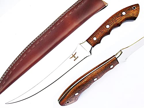 HOTSTEEL Handgeschmiedetes Ausbeinmesser Filiermesser, 22 cm Messerklinge Ergonomischer Holzgriff Lederscheide Cover